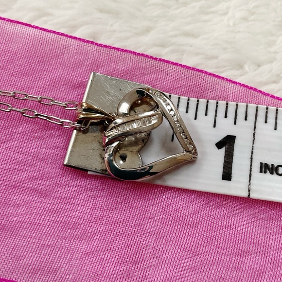 10K White Gold Heart Pendant Baguette & Round Accents 14K White Gold Chain 16” - Picture 12 of 16